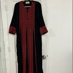 Palestinian Thobe Embroidery Tatreez Maxi Dress Black and Red
